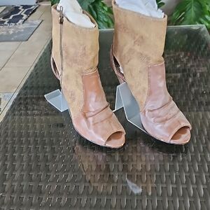 Type Z Tan Ankle Booties with Peep-Toe Design
